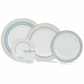 Aparelho de Jantar e Chá Schmidt 30 Peças Audrey 1ª Linha Branco com Azul