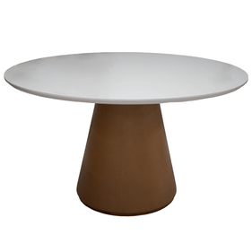 Mesa Redonda Maisa Artsoli 135x135cm Courino Caramelo Tampo com Vidro Off White