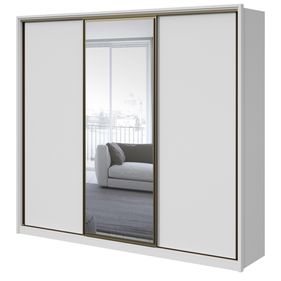 Roupeiro Spazio Lopas 3 Portas Correr 270cm com Espelho Branco Brilho - Outlet