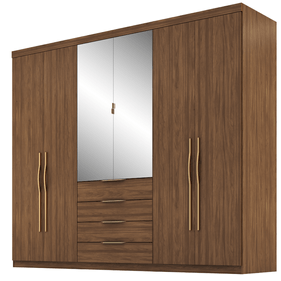 Roupeiro Giardino Demóbile 262cm 6 Portas 4 Gavetas com Espelho Nogueira Touch