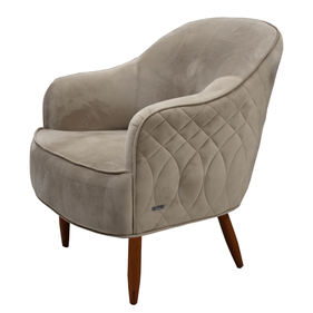 Poltrona Malta Molufan Estofada Pé Palito Amêndoa Veludo Castor