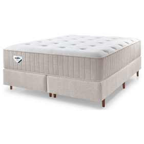 Conjunto Cama Box Geo Queen Ecoflex 158x198x70cm Molas PZ3 Bege