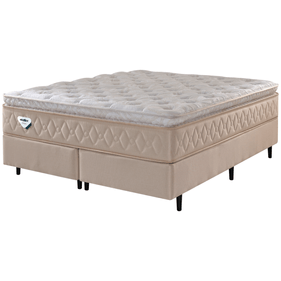 Conjunto Cama Box Lush Queen Ecoflex 158x198x72cm Molas Ensacadas Linho Bege