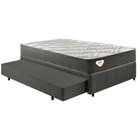 Conjunto Cama Box Solteiro Adapto Ecoflex 88x188x61 Molas Ensacadas Wide com Auxiliar Grafite