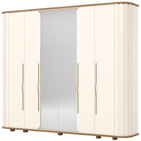 Roupeiro Premium Henn 270cm 6 Portas com Espelho Off White e Nature