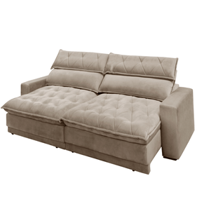Sofá Albany 290cm Matielo 2 Assentos Retráteis com Encostos Reclináveis Veludo Castor
