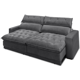 Sofá Albany 228cm Matielo 2 Assentos Retráteis com Encostos Reclináveis Veludo Cinza