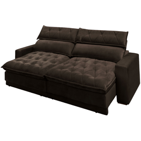 Sofá Albany 290cm Matielo 2 Assentos Retráteis com Encostos Reclináveis Veludo Café - Outlet