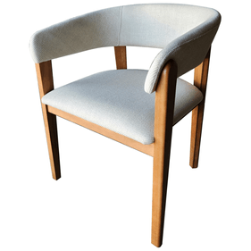 Cadeira Zara Menegaz Noce com Braço Linho Off White e Courino Caramelo