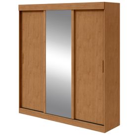 Roupeiro Saion Lopas 200cm 3 Portas Correr com Espelho Amêndoa/Off White/Amêndoa - Outlet