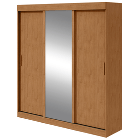 Roupeiro Saion Lopas 200cm 3 Portas Correr com Espelho Amêndoa e Off White