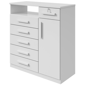 Cômoda Da Vinci Lopas 6 Gavetas e 1 Porta com Puxador em Madeira Branco