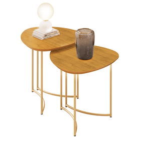 Mesa Lateral Pétala DJ Móveis Orgânica Pé Dourado Cedro