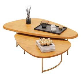 Mesa de Centro Pétala DJ Móveis Orgânica Pé Dourado Cedro