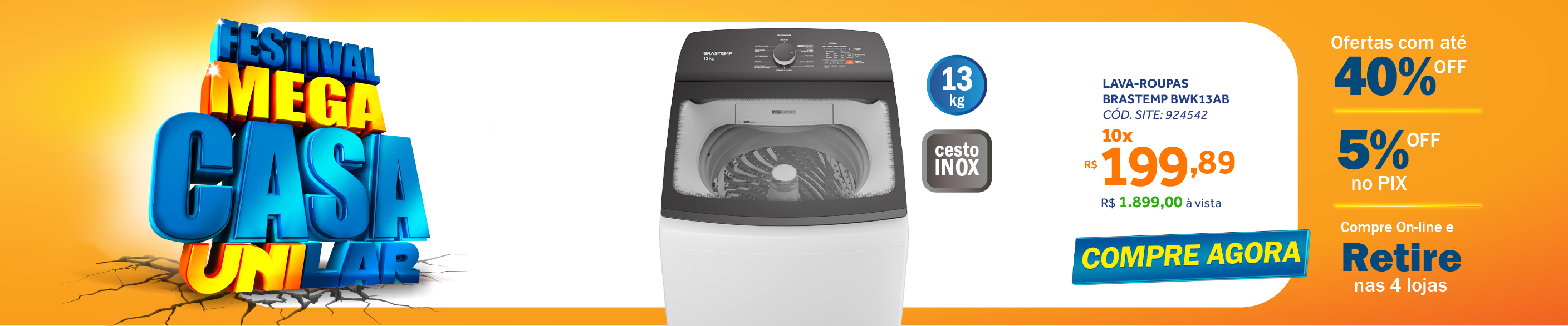 Lavadora de Roupas Brastemp Advanced 13Kg BWK13A Branco