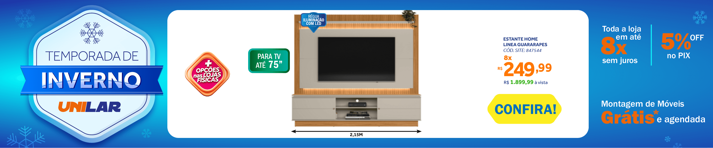 Home Guararapes para TV 75'' Linea Brasil Nature e Off White