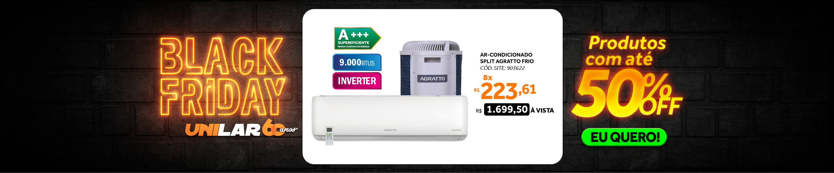 Ar-Condicionado Split Inverter LIV Agratto 9.000 BTUs Frio LCST9F-02I 220V
