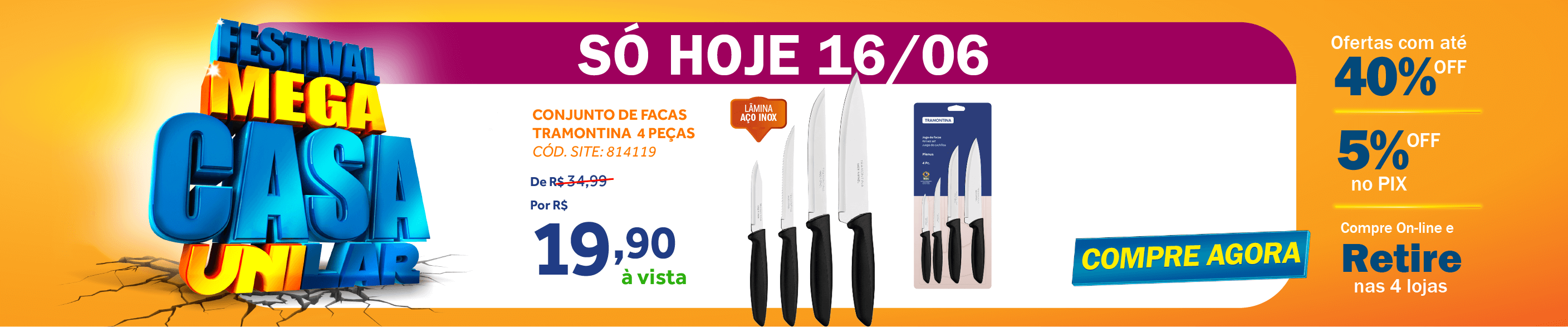     Conjunto 4 Facas Tramontina Plenus Lâminas em Aço Inox Preto