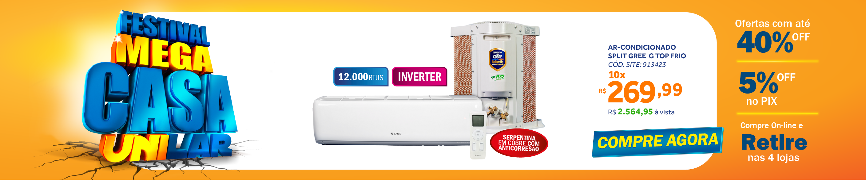 Ar-Condicionado Split Auto Inverter Gree 12000 BTUs G-Top AI Frio 220V