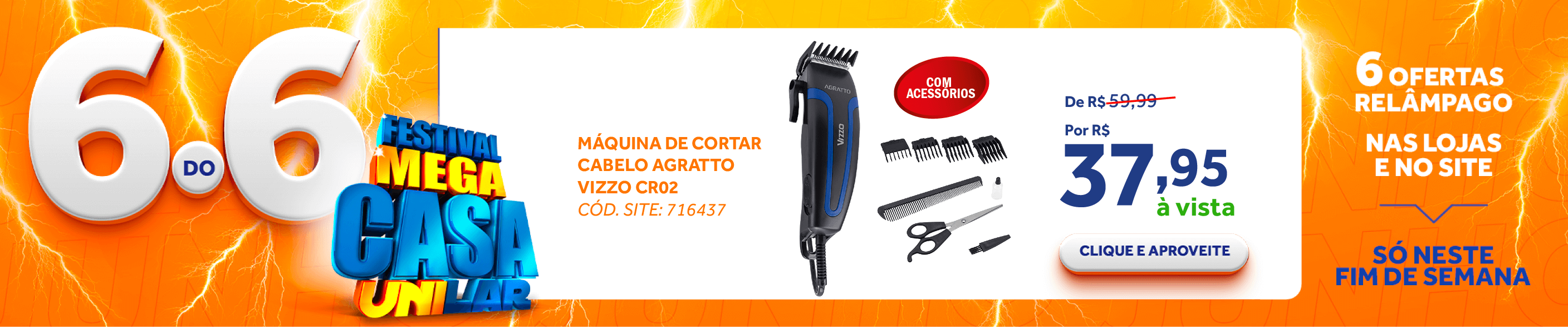 Máquina de Cortar Cabelo Agratto Vizzo CR02 Preto 220V