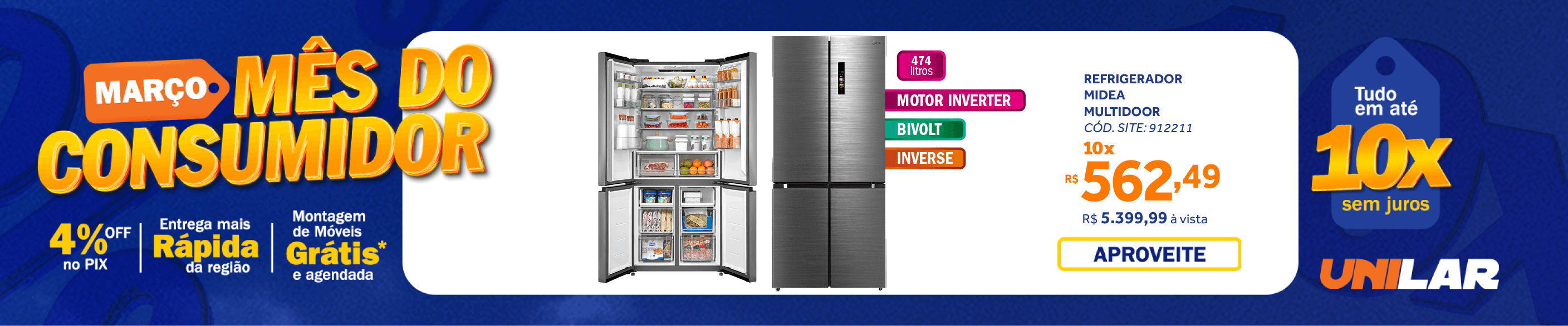 Refrigerador Midea 474L MultiDoor Smart Inverter Inox Bivolt