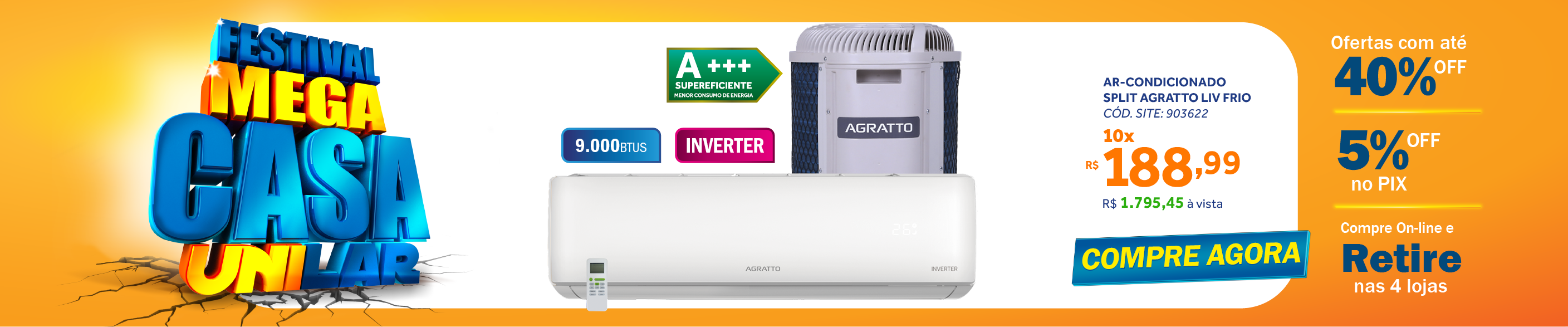 Ar-Condicionado Split Inverter LIV Agratto 9.000 BTUs Frio LCST9F-02I 220V