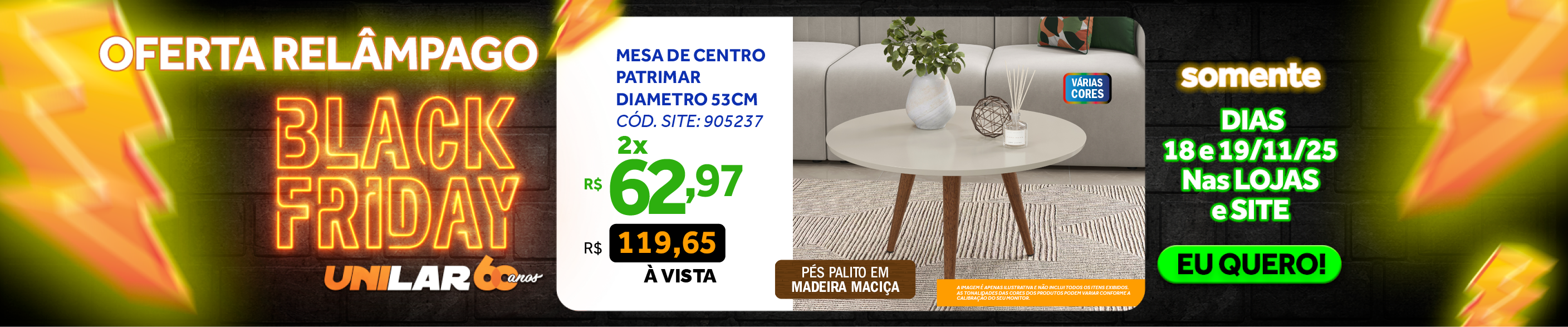 Mesa de Centro Slim Patrimar Redonda Off White