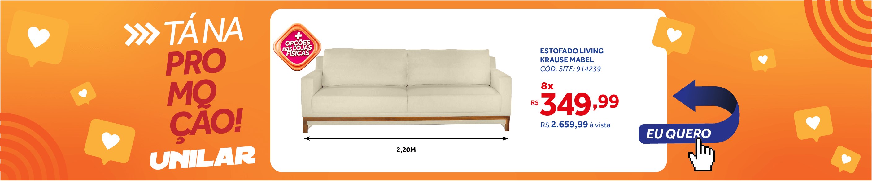    Sofá Living Mabel 220cm Krause 2 Assentos Pé de Madeira Amêndoa Linho Bege