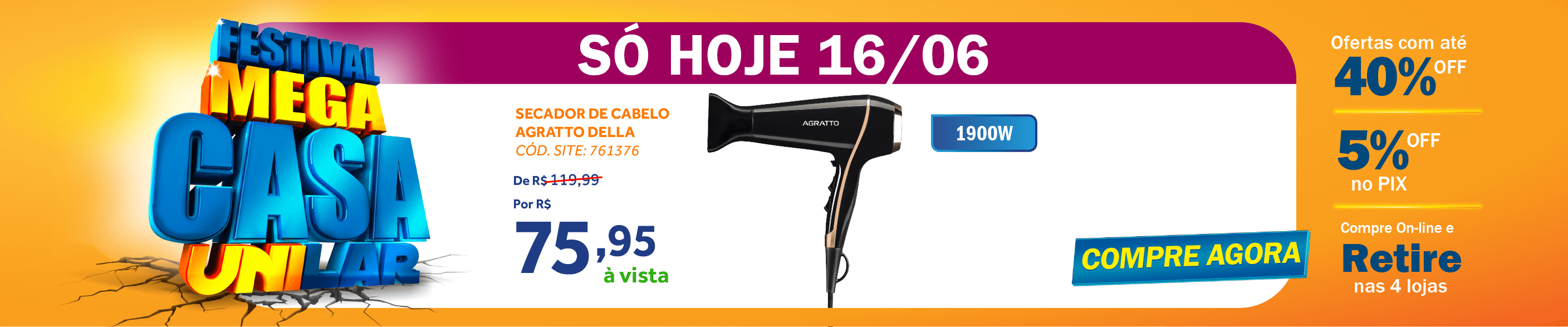 Secador de Cabelo Agratto Della 1900W SC 02 Preto 220V