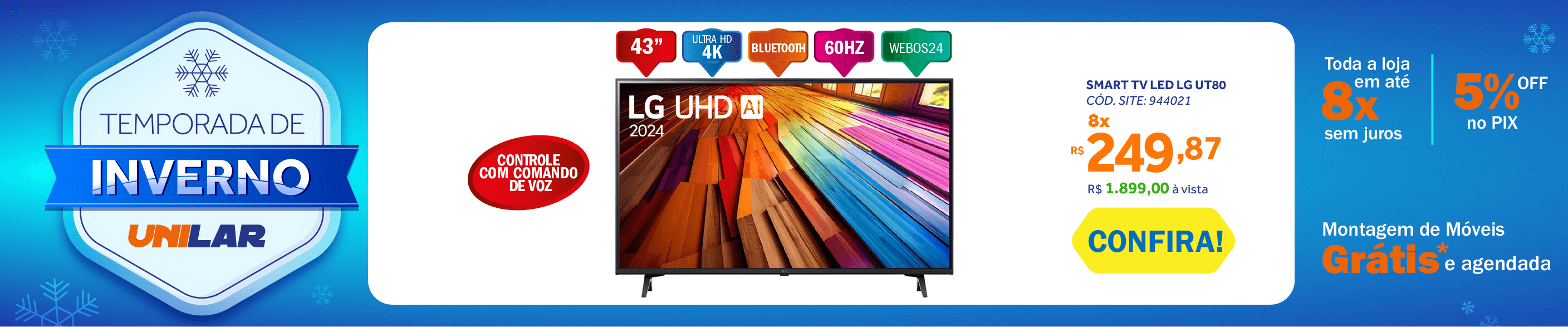 Smart TV Led 43" 4K UHD LG UT80 Thinq AI