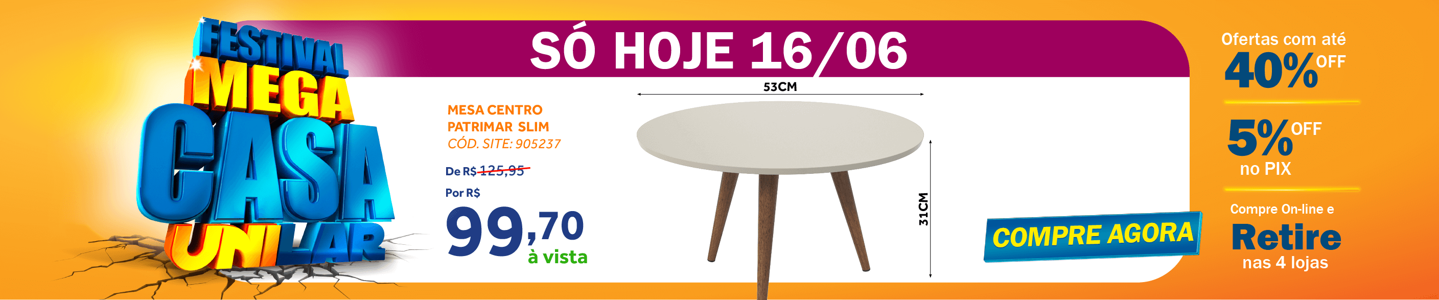 Mesa de Centro Slim Patrimar Redonda Off White