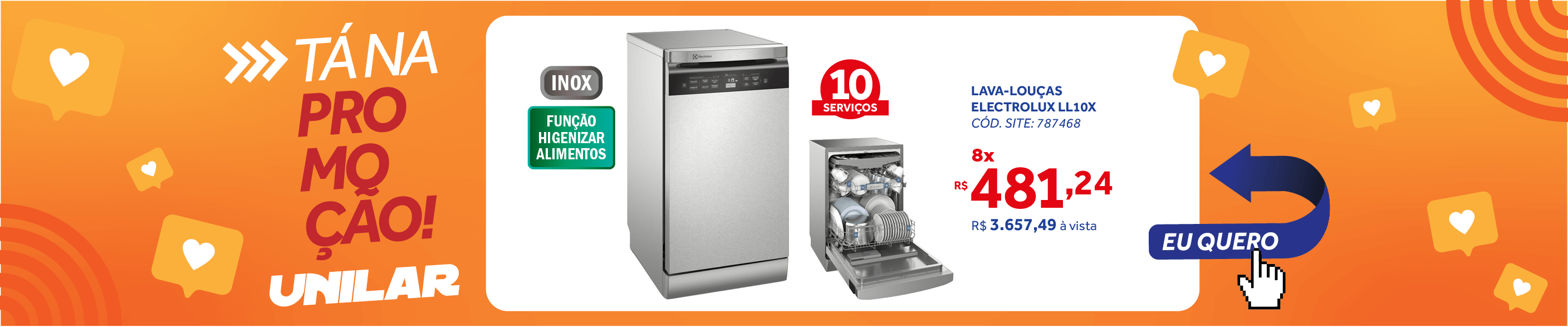 Lava-Louças Electrolux 10 Serviços com Função Higienizar LL10X Inox 220V