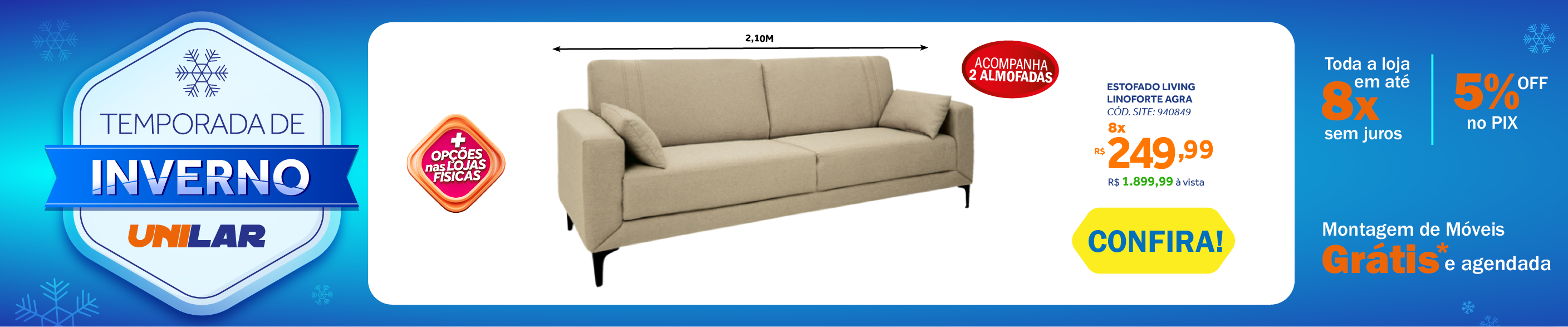 Sofá Agra 210cm Linoforte 2 Assentos Pé em Metal Linho Bege