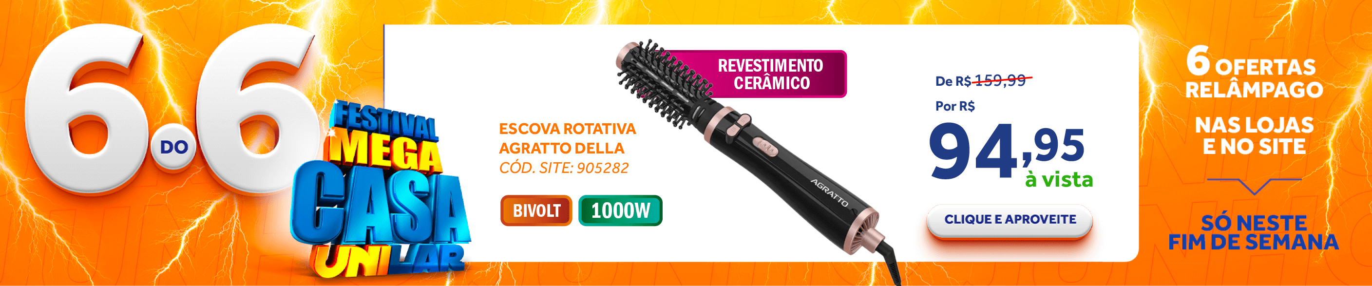 Escova de cabelo Rotativa Agratto Della 1200/1000W Bivolt