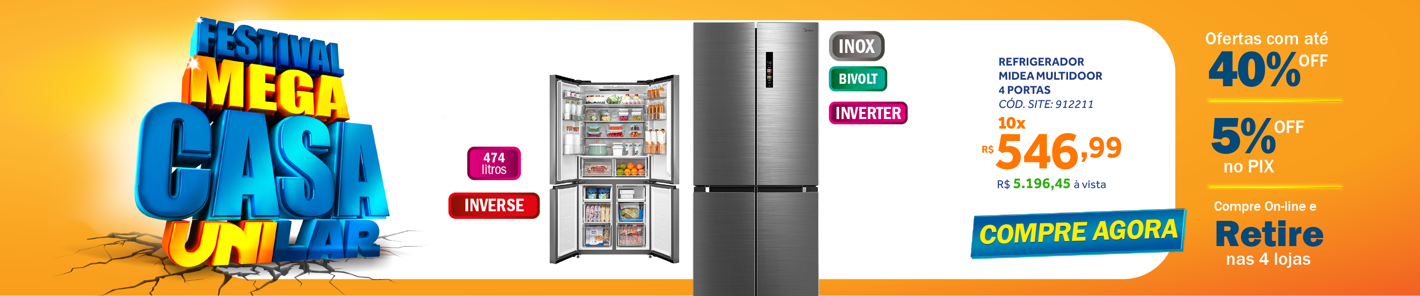 Refrigerador Midea 474L MultiDoor Smart Inverter Inox Bivolt