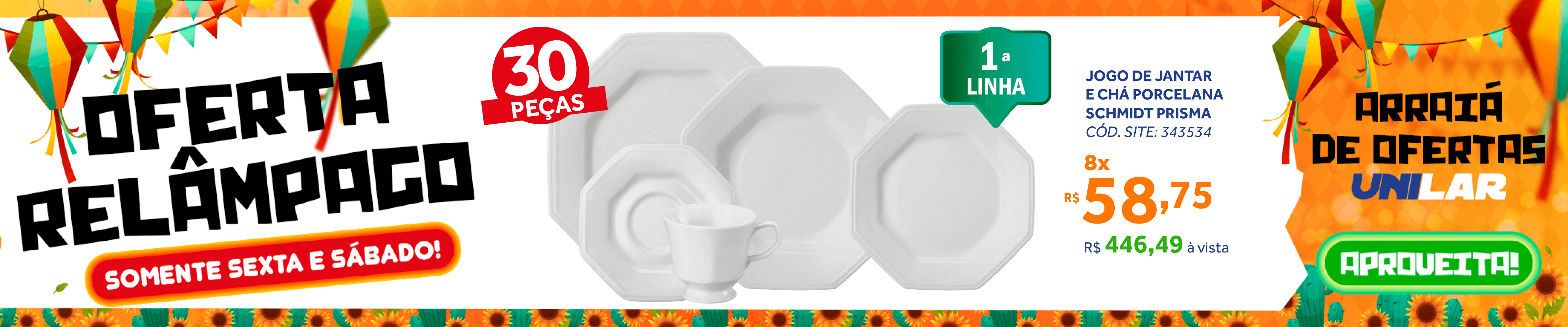 Aparelho de Jantar e Chá Schmidt 30 Peças Prisma 1ª Linha Branco