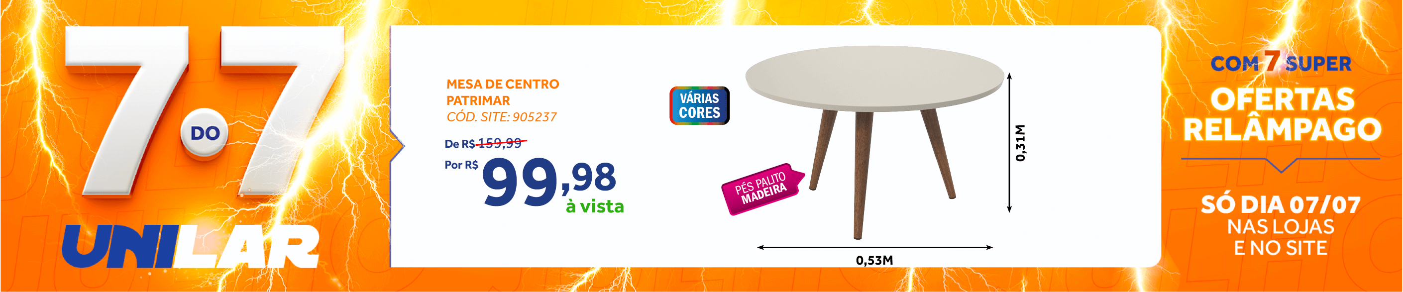Mesa de Centro Slim Patrimar Redonda Off White