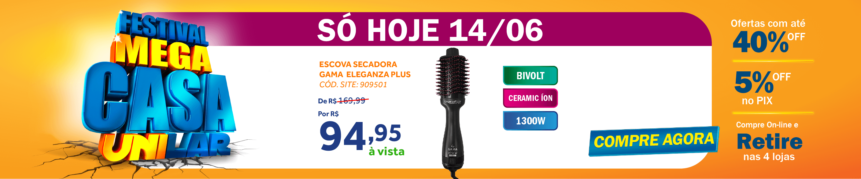 Escova Secadora Gama Italy Eleganza Plus 1300W Preto