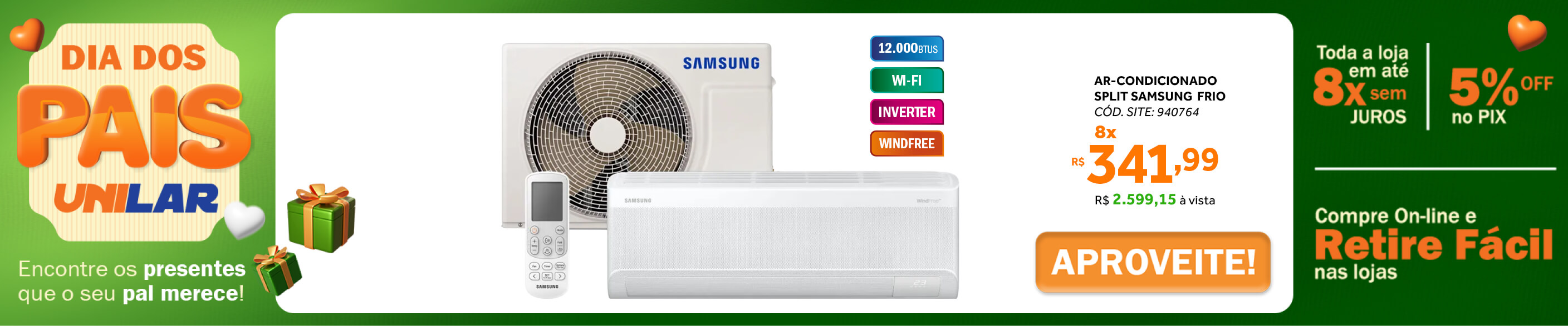 Ar-Condicionado Split Inverter Samsung 12000 BTUs WindFree Frio 220V