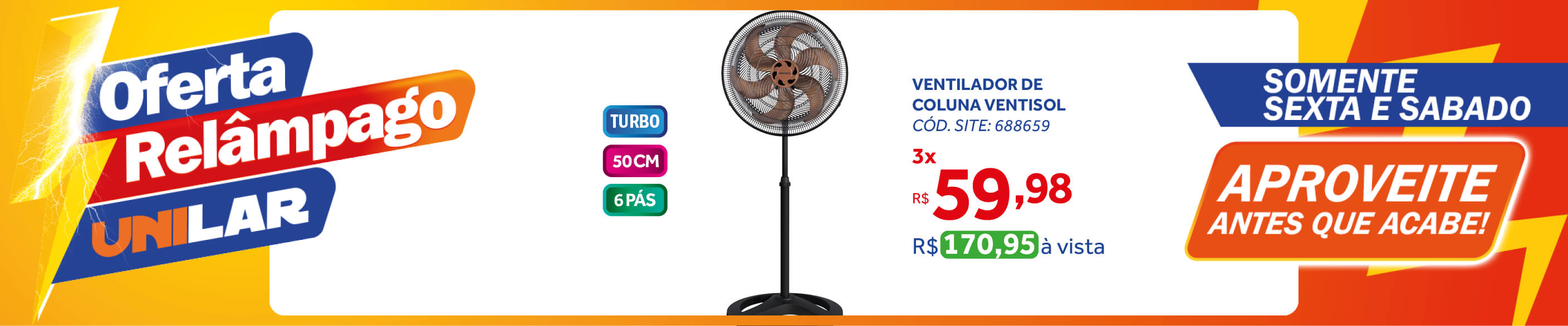 Ventilador de Coluna Ventisol Turbo 50cm Premium 6 Pás Bronze 220V