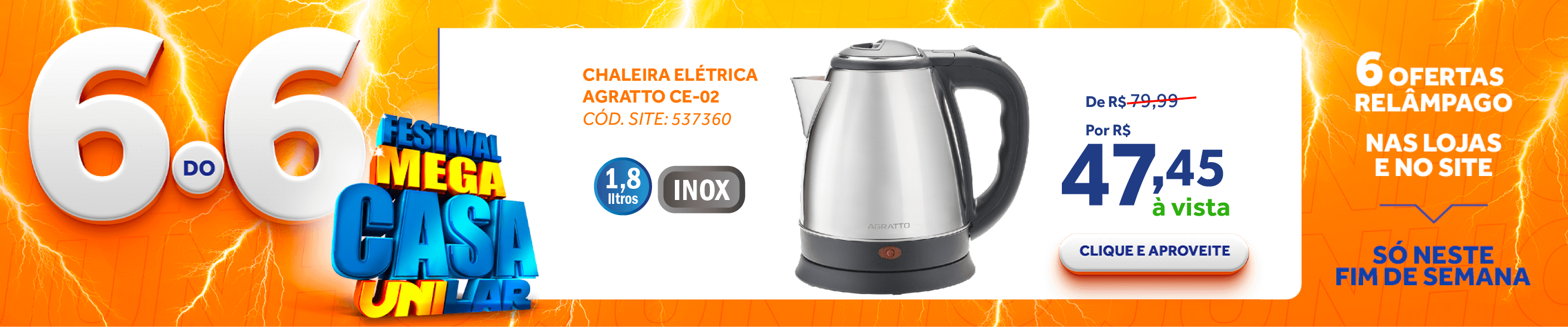 Chaleira Elétrica Agratto 1,8L CE-02 Inox 220V