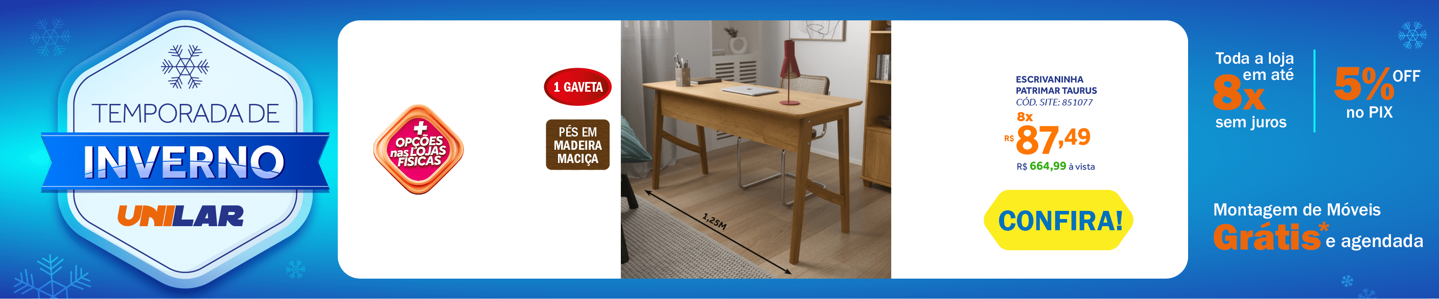 Escrivaninha Taurus com Gaveta Home Office Patrimar Cinamomo