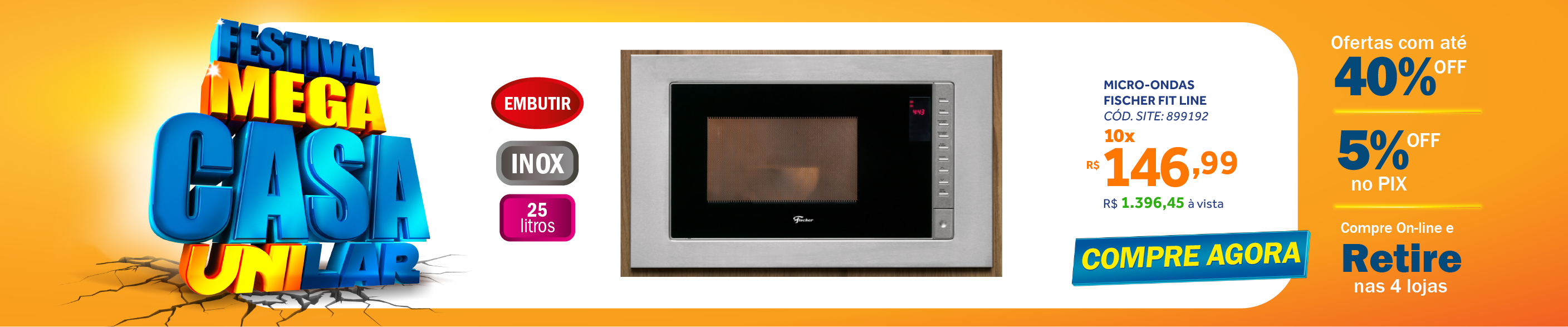 Micro-ondas de Embutir Fischer 25L Fit Line Inox 220V