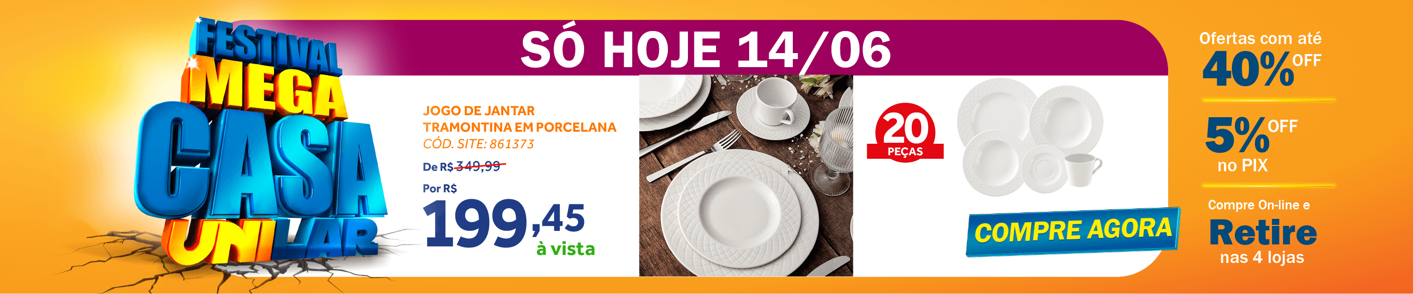 Aparelho de Jantar Tramontina Ingrid em Porcelana 20 Peças Branco