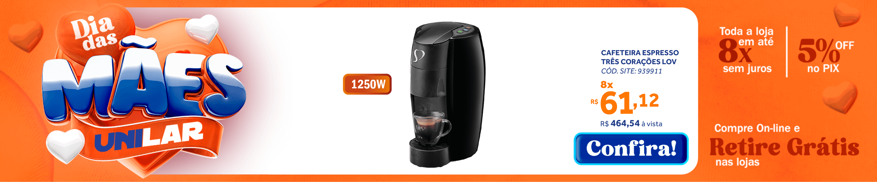Cafeteira Espresso Três Corações LOV Automática 1250W Preto 220V