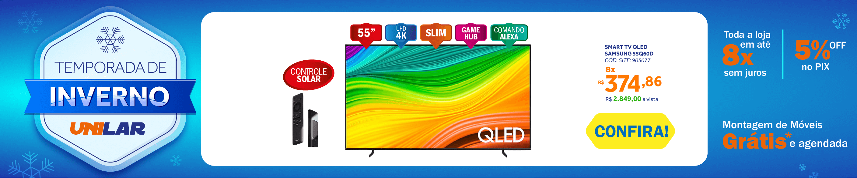 Smart TV QLED 55" 4K Samsung 55Q60D Smart Hub AirSlim