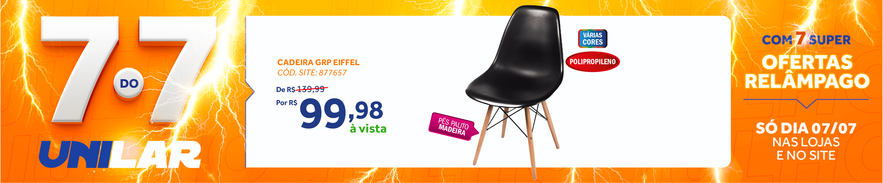 Cadeira Eiffel GRP em Polipropileno Pé Madeira Palito Preto