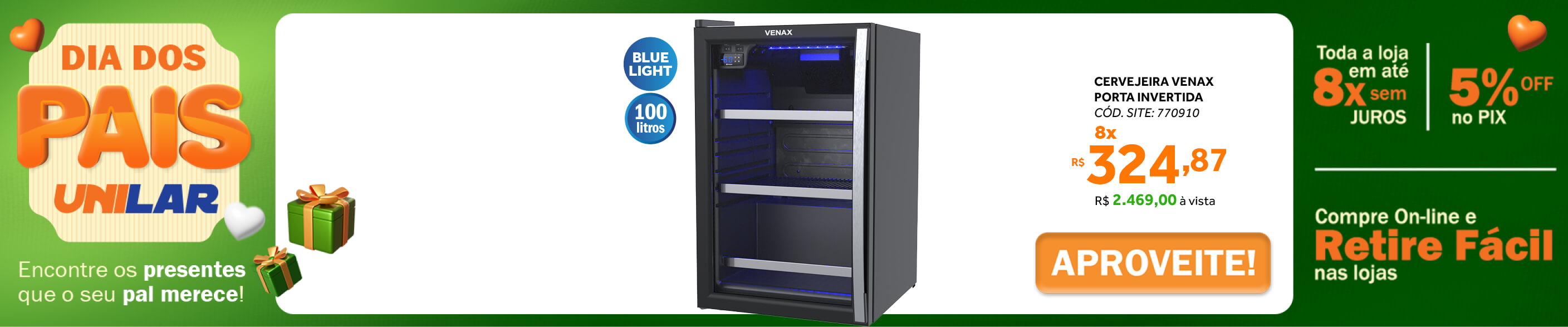 Cervejeira Venax 100L Blue Ligth Porta Invertida 19920 Preto Fosco 220V