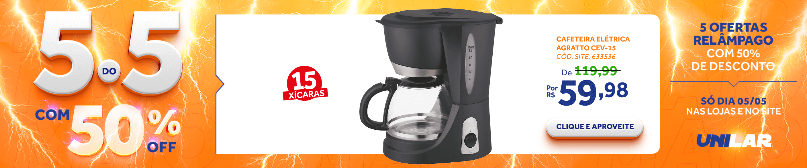Cafeteira Elétrica Agratto CEV-15 Preto 220V