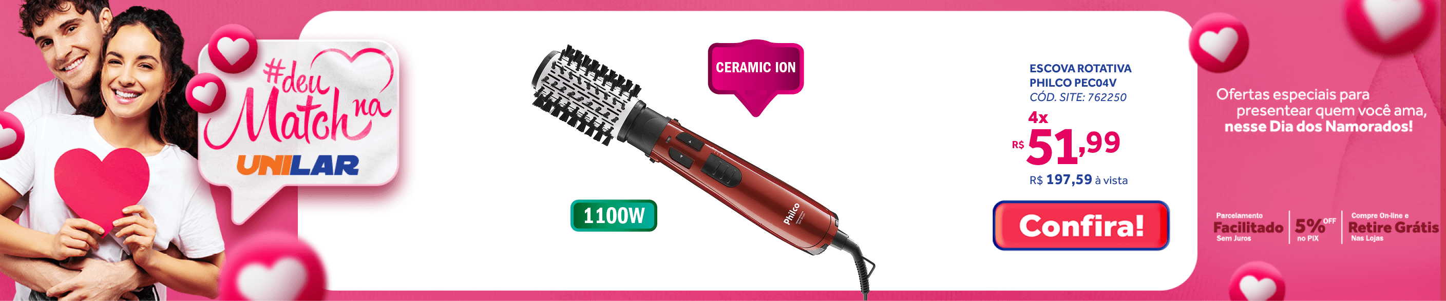 Escova Rotativa Philco Ceramic Spin Ion Brush 1100W PEC04V Vermelho 220V